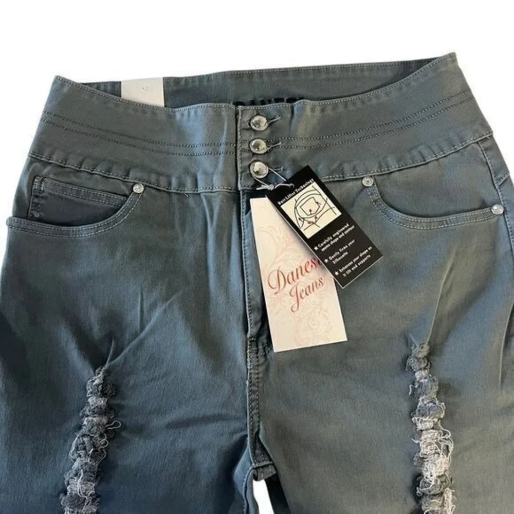 Danesi Jeans Distressed Gray Denim Pants Button Fly Straight Leg Women's Size 17